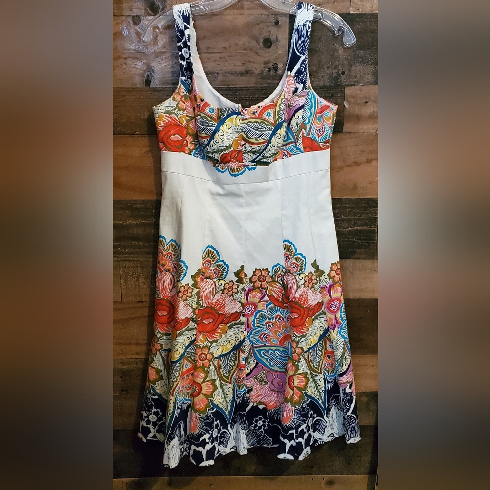 Nine West Womens Fit Flare Floral Cotton Dress Tropical Empire Waist Summer Sz 6